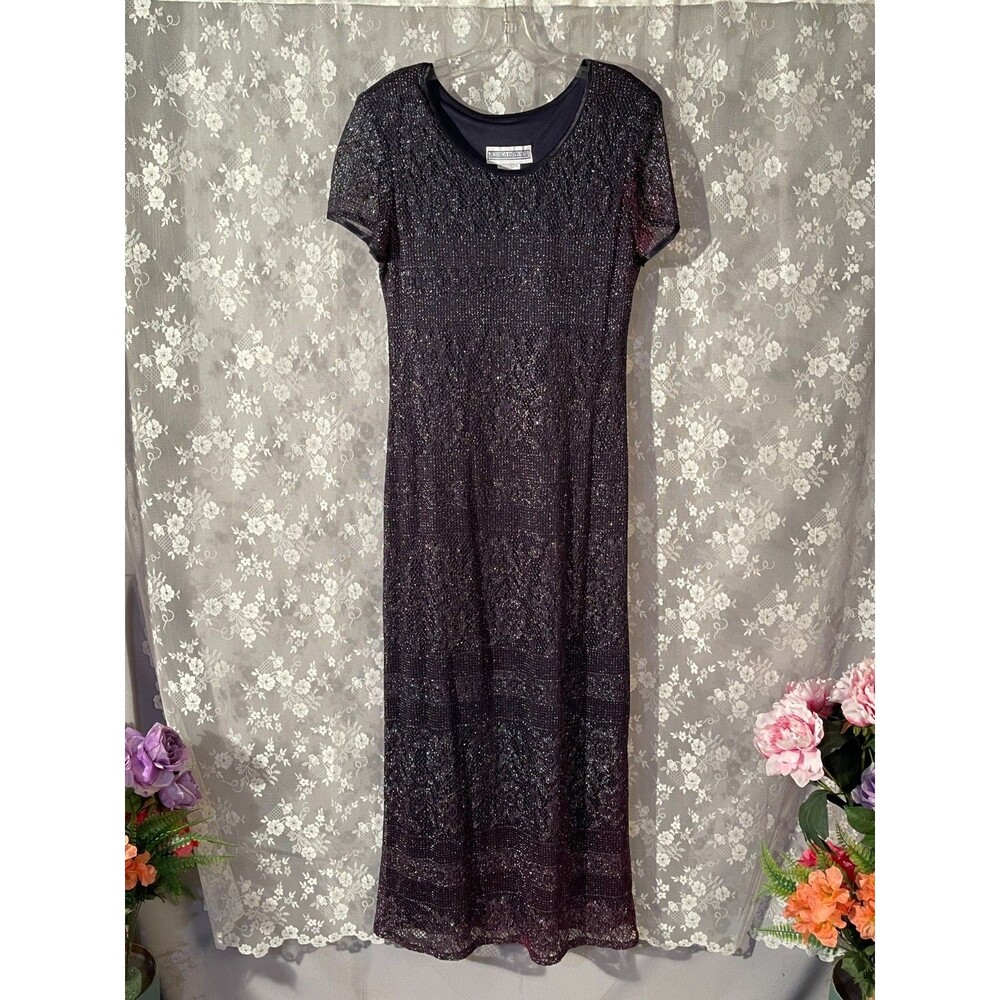 Vintage 90s Dark Blue Maxi Dress Size Large 1990s Retro Lace Whimsigoth Boho